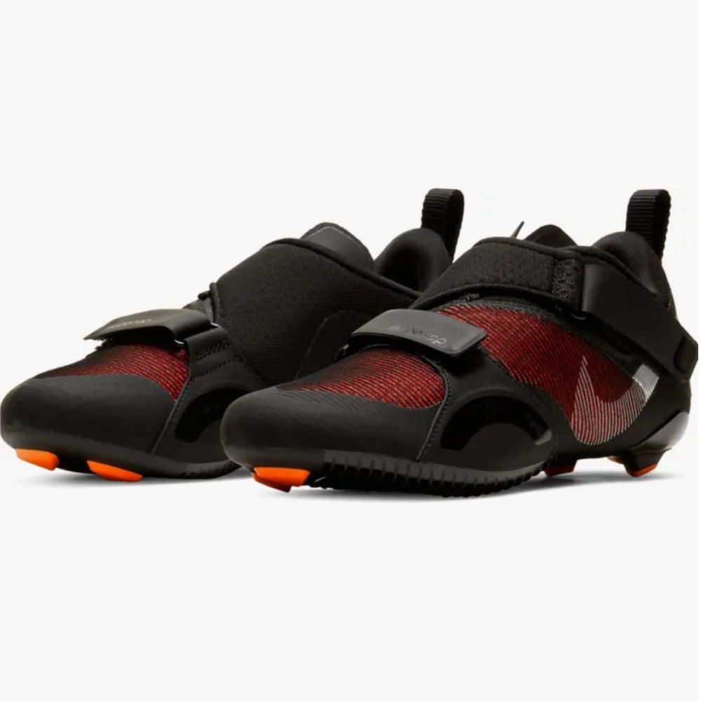 Nike Women's Black and Red Strap cycling shoes with Orange Accents